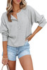 Gray Waffle Knit Side Split Buttoned Henley Top