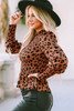 Brown Leopard Smocked Puff Sleeve Peplum Top Brown Leopard Smocked Puff Sleeve Peplum Top
