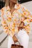 Yellow Floral Print Turn Down Collar Loose Shirt