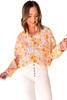 Yellow Floral Print Turn Down Collar Loose Shirt