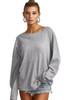 Gray V Cut Drawstring Back Waffle Knit Long Sleeve Top