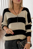 Black Contrast Striped V Neck Loose Sweater