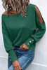 Green Asymmetrical Cut Out Buttoned Long Sleeve Top