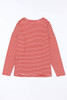 Red Striped Drop Shoulder Exposed Seam Long Sleeve Top