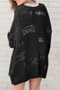 Black Casual Hollowed Knit Dolman Sleeve Cardigan