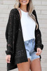Black Casual Hollowed Knit Dolman Sleeve Cardigan