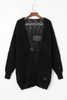 Black Casual Hollowed Knit Dolman Sleeve Cardigan