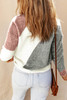 Gray Colorblock Ribbed Trim Round Neck Sweater