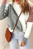 Gray Colorblock Ribbed Trim Round Neck Sweater