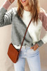Gray Colorblock Ribbed Trim Round Neck Sweater