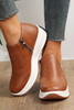 Brown Leather Zipped Non-slip Thick Sole Shoes