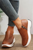 Brown Leather Zipped Non-slip Thick Sole Shoes