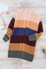 Rainbow Color Block Open Front Drape Oversized Knitted Cardigan