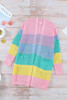 Rainbow Color Block Open Front Drape Oversized Knitted Cardigan