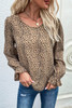 Leopard Print Ruffle Puff Sleeves Crew Neck Blouse