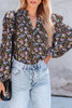 Floral Print Ruffled Bubble Sleeve Shirt