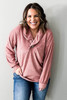 Pink Plus Size Long Sleeve V-Neck Buttoned Top