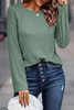 Green Ribbed Round Neck Knit Long Sleeve Top