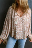 Apricot Western Print Balloon Sleeve Tassel Blouse