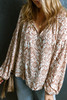 Apricot Western Print Balloon Sleeve Tassel Blouse