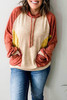 Orange Plus Size Colorblock Raglan Hoodie with Pockets