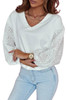 White V-neck Embroidered Patchwork Puff Sleeve Blouse