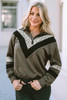 Green Leopard Contrast Splicing Quarter Zip Sweatshirt