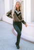 Green Leopard Contrast Splicing Quarter Zip Sweatshirt