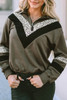 Green Leopard Contrast Splicing Quarter Zip Sweatshirt