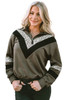 Green Leopard Contrast Splicing Quarter Zip Sweatshirt