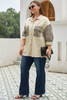 Apricot Plus Size Leopard Sleeve Raw Hem Denim Jacket