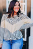Multicolor Leopard Colorblock Striped Patchwork Plus Size Long Sleeve Tee Multicolor Leopard Colorblock Striped Patchwork Plus Size Long Sleeve Tee