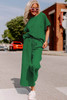 Dark Green Textured Loose Fit T Shirt and Drawstring Pants Set
