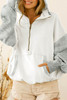 White Half Zipper Kangaroo Pocket Drop Shoulder Hoodie