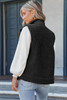 Black Snap Button Pocketed Sherpa Vest Jacket