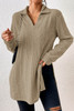 Apricot Ribbed Knit V Neck Collared Split Hem Tunic