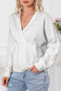 Gray Contrast Trim V Neck Wrap Sweatshirt with Pocket