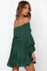 Green Off-Shoulder Tiered Bubble Sleeve Ruffled Dress