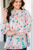 Multicolor Printed Frilled Neck Smocked Loose Blouse