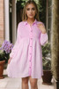 Pink Patchwork Crinkle Puff Sleeve Shirt Dress