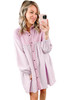 Pink Patchwork Crinkle Puff Sleeve Shirt Dress