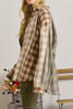 Brown Multi Plaid Patchwork Raw Edge Casual Shirt