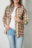 Brown Multi Plaid Patchwork Raw Edge Casual Shirt