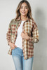 Brown Multi Plaid Patchwork Raw Edge Casual Shirt