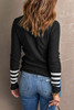 Black Striped Sleeve Plain Knit Sweater