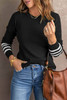 Black Striped Sleeve Plain Knit Sweater Black Striped Sleeve Plain Knit Sweater