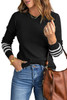 Black Striped Sleeve Plain Knit Sweater Black Striped Sleeve Plain Knit Sweater