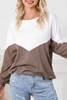 Khaki Colorblock Cutout Elastic Hem Pullover Sweatshirt