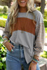 Gray Colorblock Striped Bishop Sleeve Top Gray Colorblock Striped Bishop Sleeve Top
