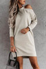 Khaki Single Cold Shoulder T-shirt Dress with Slits